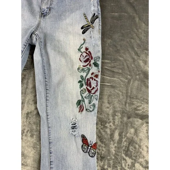 Earl Jean Women's Size 8 Embroidered Floral Butterfly Dragonfly Skinny Jeans - Picture 3 of 11